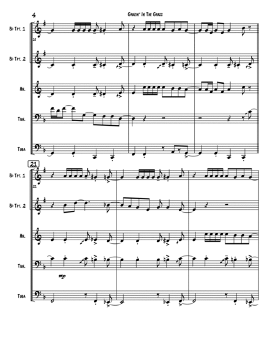 Grazing In The Grass Brass Quintet scores gallery preview page 4