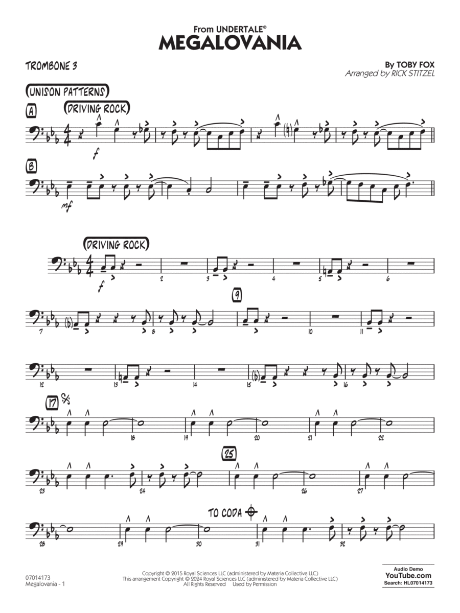 Megalovania (arr. Rick Stitzel) - Trombone 3