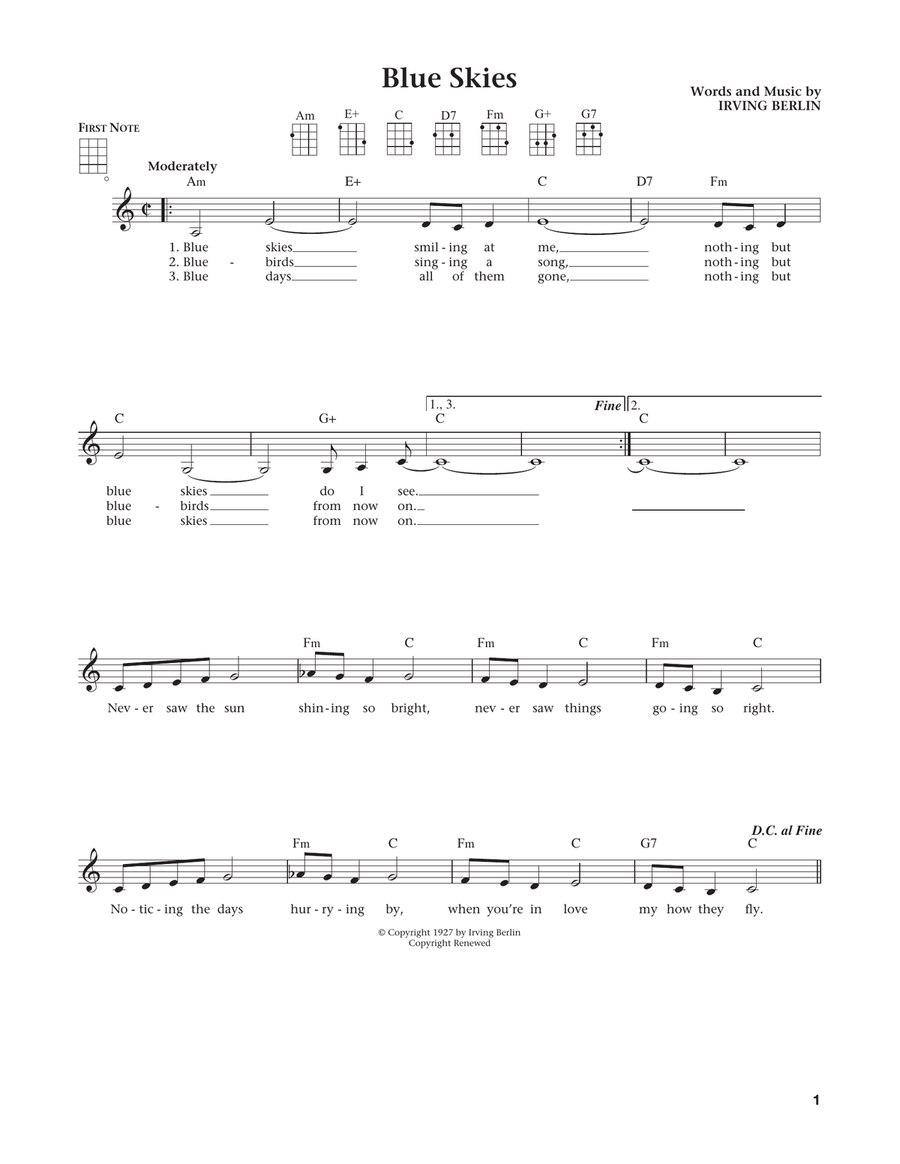 Blue Skies (from The Daily Ukulele) (arr. Liz and Jim Beloff) Ukulele scores gallery preview page 1