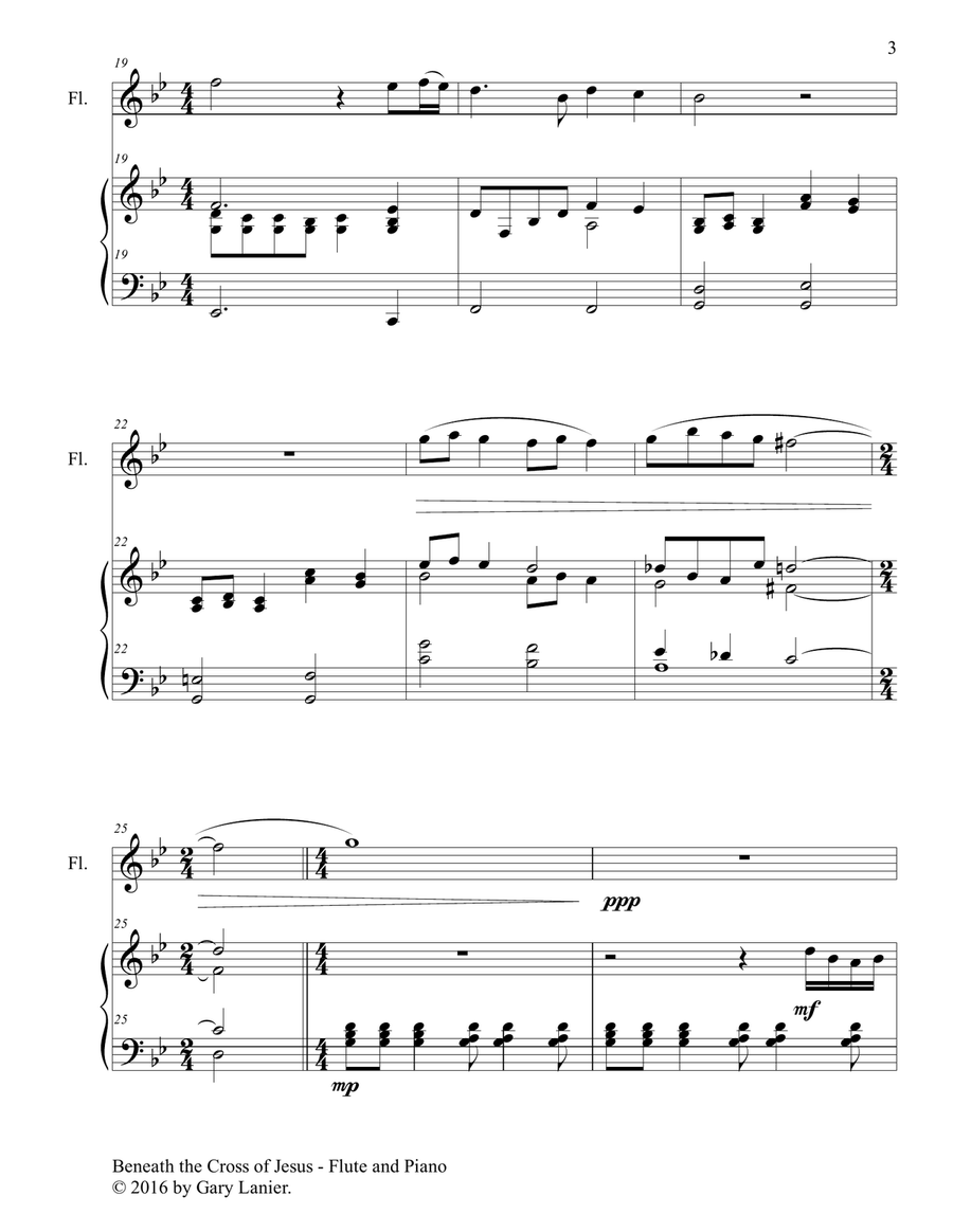 Gary Lanier: BENEATH THE CROSS OF JESUS (Duet – Flute & Piano with Parts) Flute Solo scores gallery preview page 4
