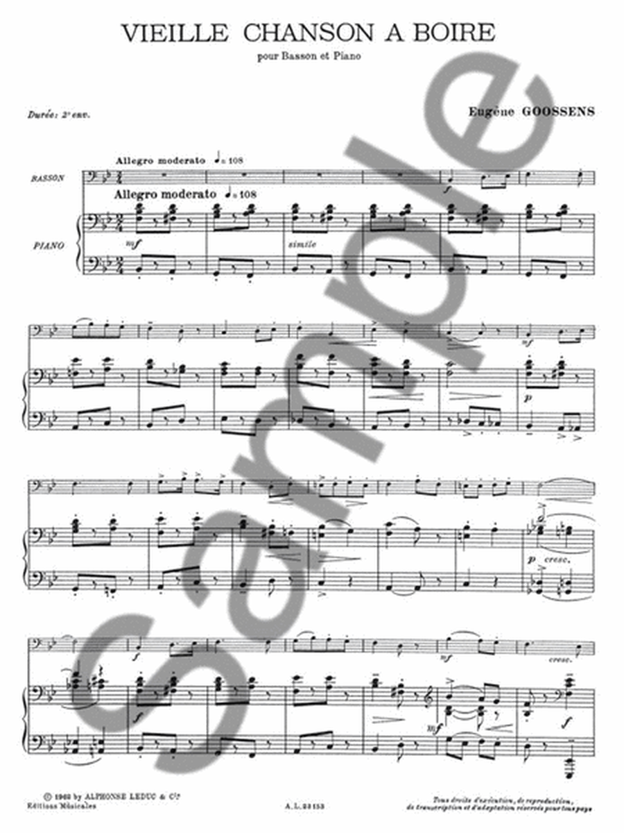 Vieille Chanson A Boire (bassoon & Piano)