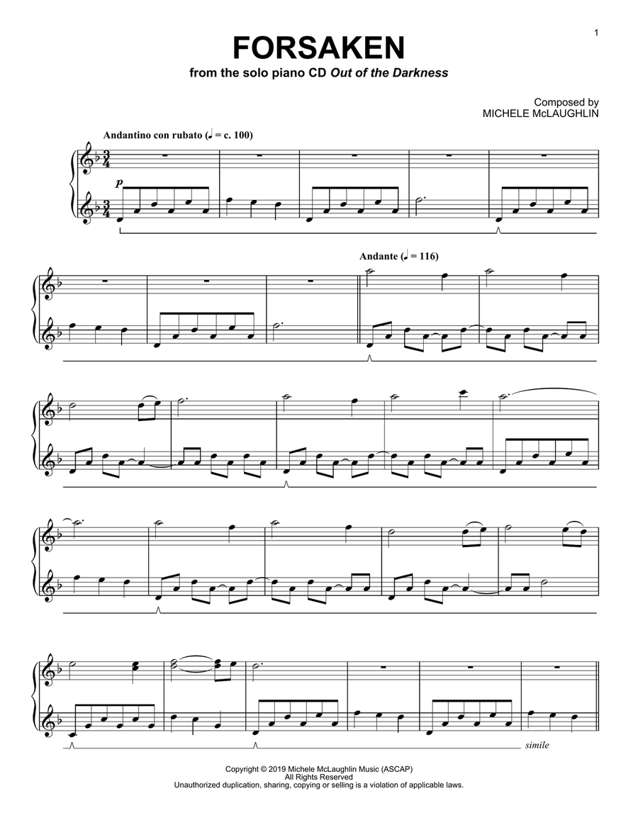 Forsaken Piano Solo scores gallery preview page 1