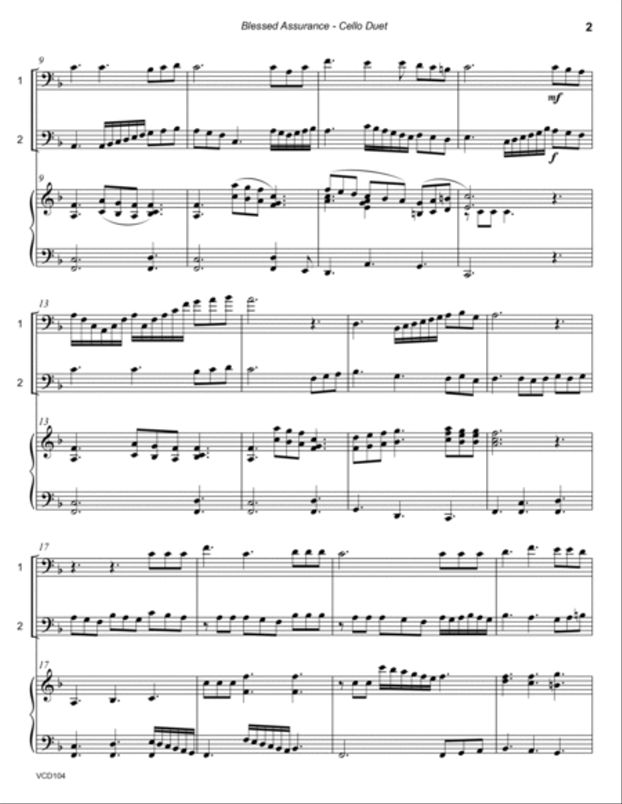 BLESSED ASSURANCE - CELLO DUET with optional Piano Accompaniment String Duet scores gallery preview page 2
