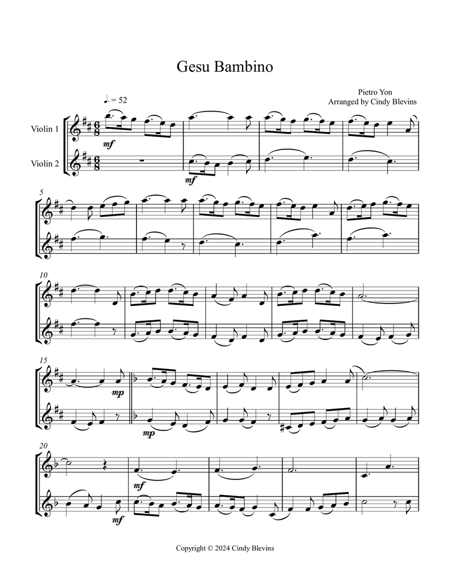 Gesu Bambino, for Violin Duet String Duet scores gallery preview page 2