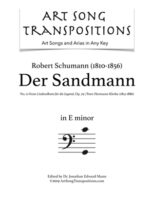 Book cover for SCHUMANN: Der Sandmann, Op. 79 no. 12 (transposed to E minor, bass clef)