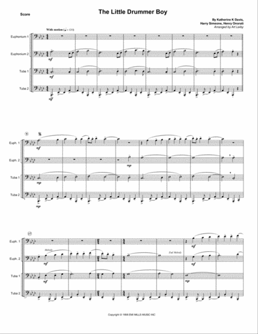 The Little Drummer Boy The Little Drummer Boy Brass Ensemble scores gallery preview page 1