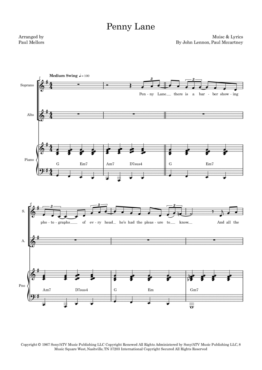 Penny Lane 2-Part scores gallery preview page 1