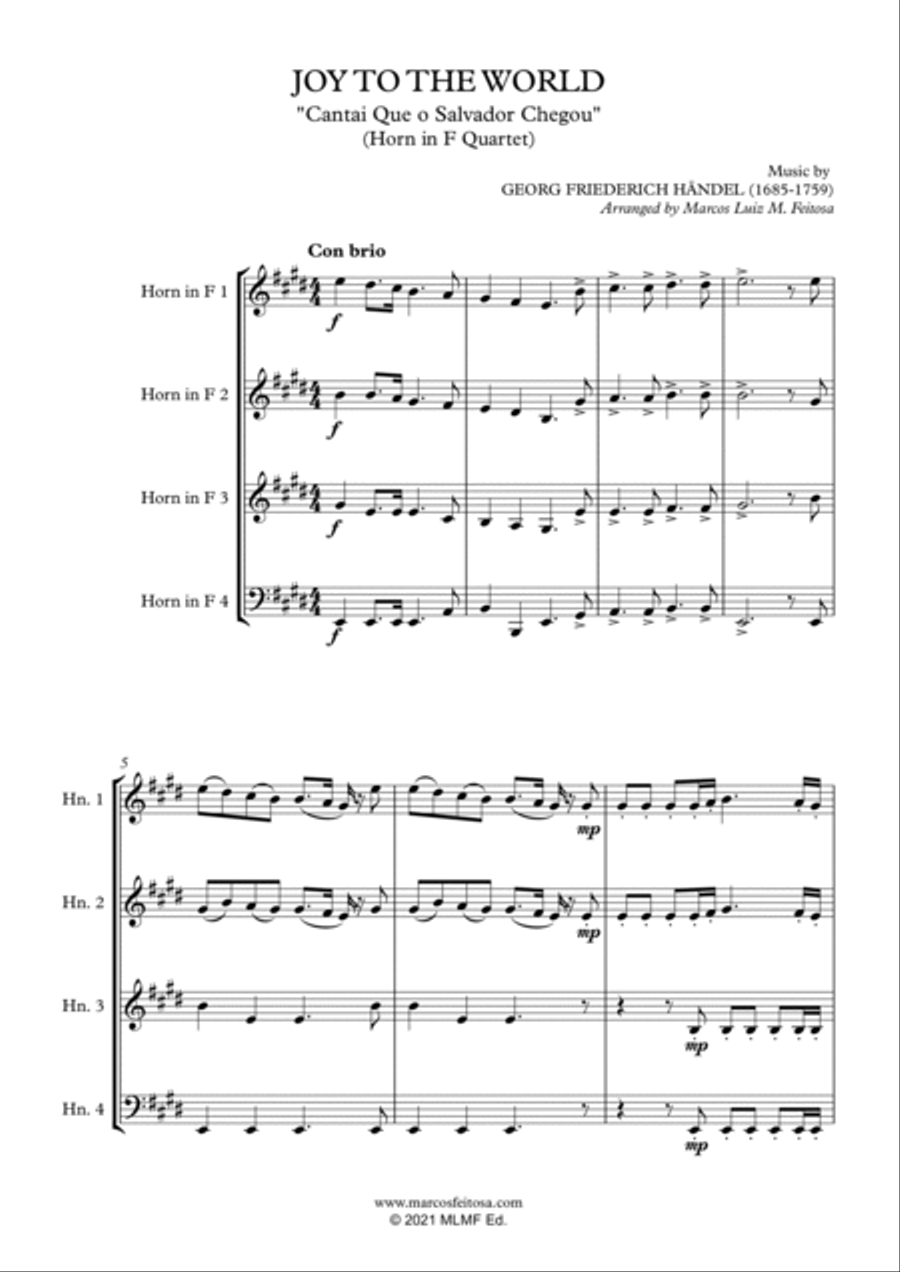 Joy To The World (Cantai Que o Salvador Chegou) - Horn in F Quartet French Horn Quartet scores gallery preview page 3