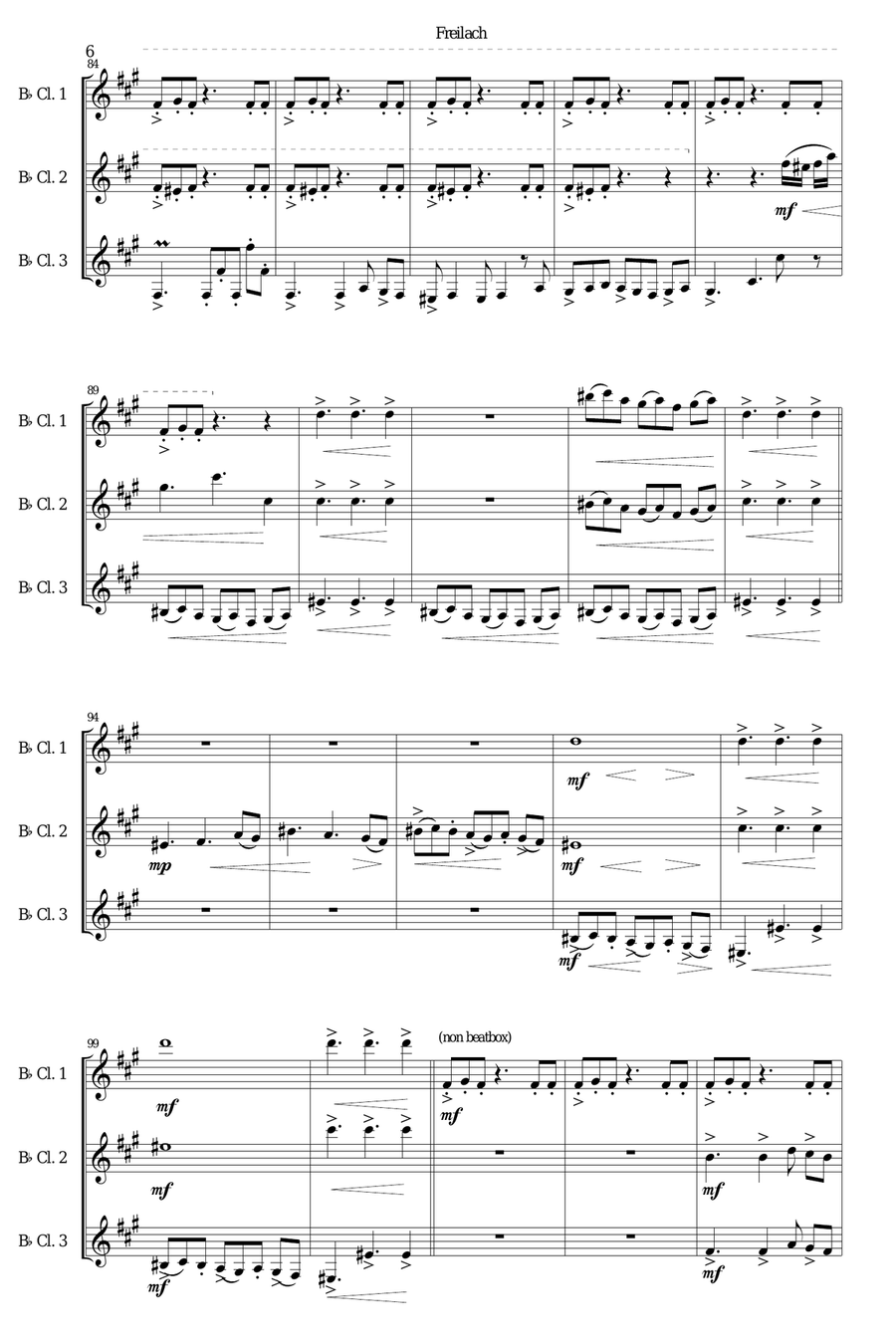 Freilach (Fraylach) for clarinet trio (3 B flats) Clarinet Trio scores gallery preview page 6