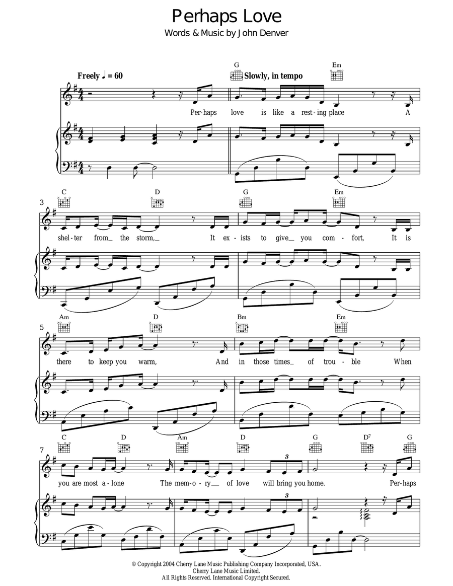 Perhaps Love Perhaps Love Piano, Vocal, Guitar scores gallery preview page 1