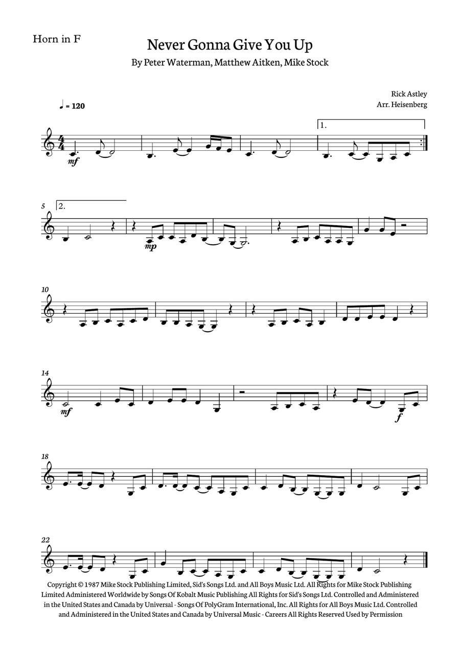 Never Gonna Give You Up Brass Duet scores gallery preview page 2
