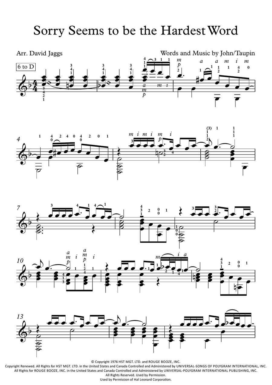 Sorry Seems To Be The Hardest Word Acoustic Guitar scores gallery preview page 1