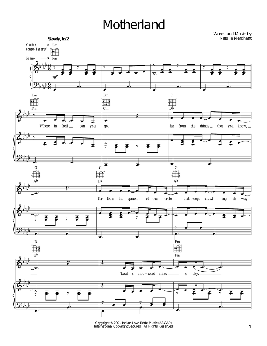Motherland Acoustic Guitar scores gallery preview page 1