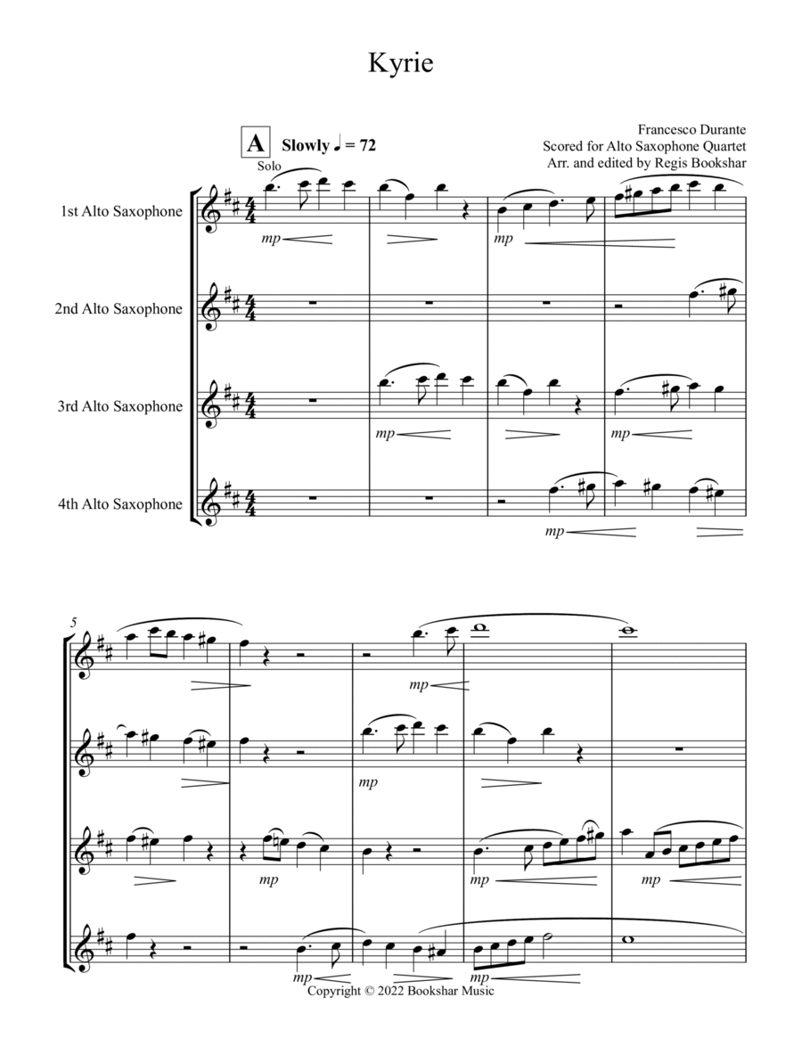 Kyrie (Durante) (Alto Saxophone Quartet) Saxophone Quartet scores gallery preview page 1