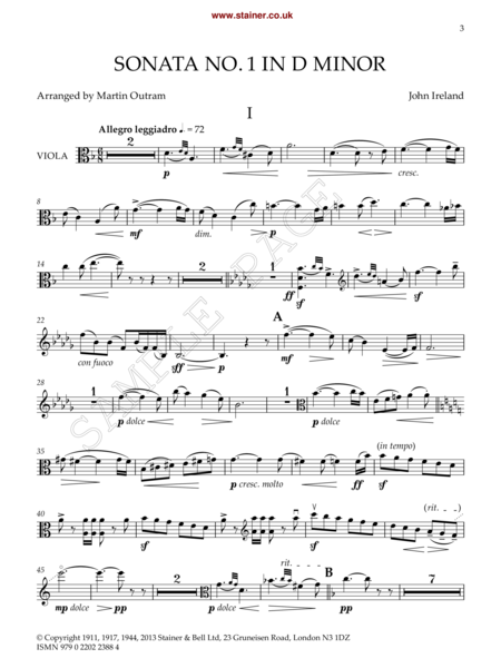 Sonata No. 2 in D min. arr Vla. Viola Part