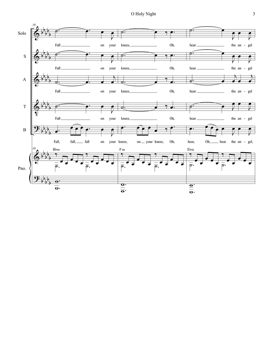 O Holy Night (for Solo & SATB - High/Medium Key) 4-Part scores gallery preview page 4