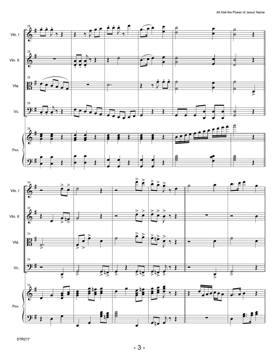 ALL HAIL THE POWER OF JESUS' NAME for STRING QUARTET with Piano Piano Quintet scores gallery preview page 3