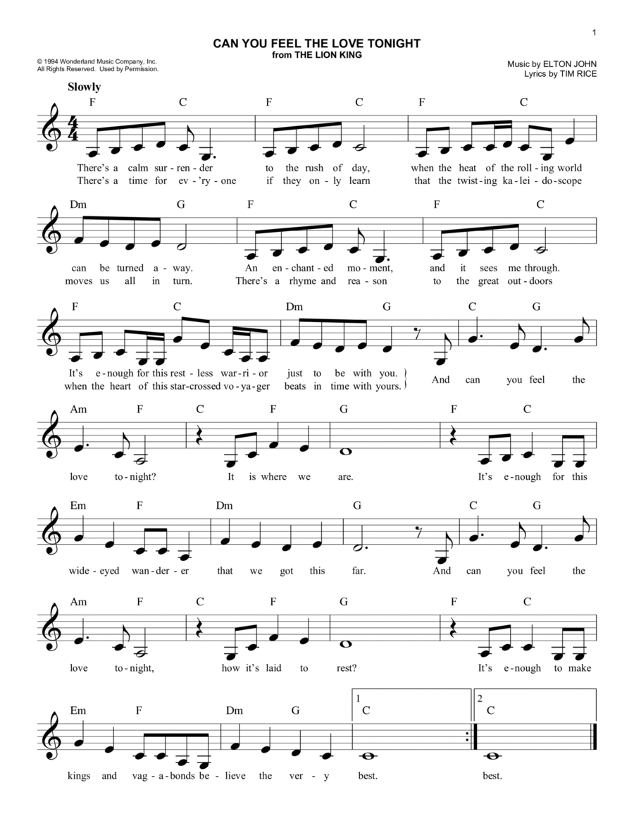 Can You Feel The Love Tonight (from The Lion King) Piano scores gallery preview page 1
