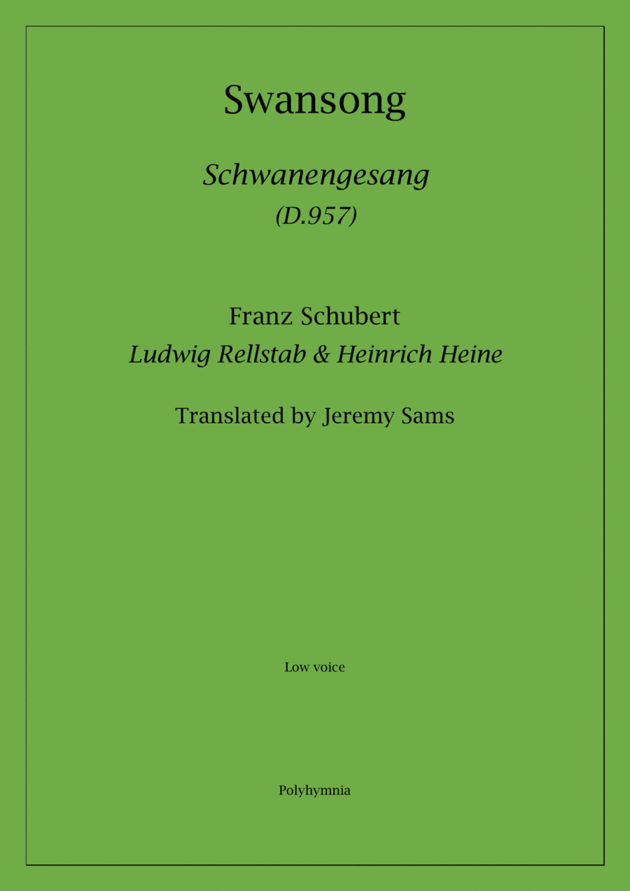 Schubert Schwanengesang (Swan Song) translated J. Sams (low voice) Low Voice scores gallery preview page 1