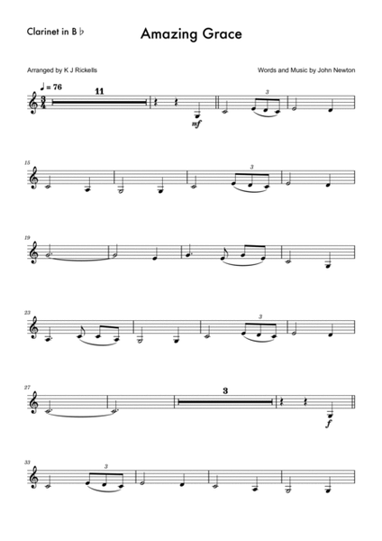 Amazing Grace - Clarinet (lower range) image number null
