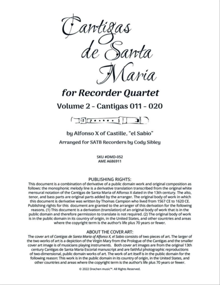 Cantigas de Santa Maria for Recorder Quartet Volume 02 Soprano Recorder scores gallery preview page 2