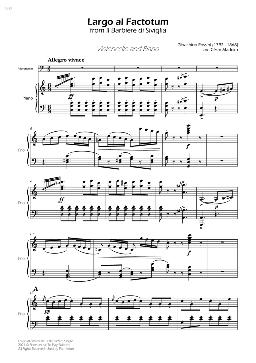 Largo al Factotum - Cello and Piano (Full Score) Piano scores gallery preview page 1