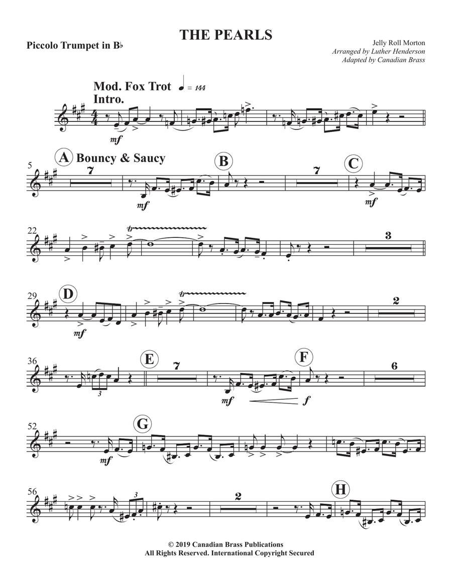 The Pearls - Bb Piccolo Trumpet Brass Quintet scores gallery preview page 1
