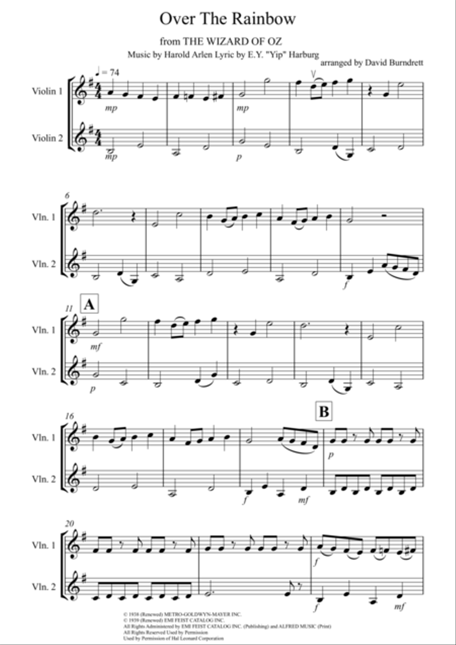 Over The Rainbow (from The Wizard Of Oz) Violin Solo scores gallery preview page 1