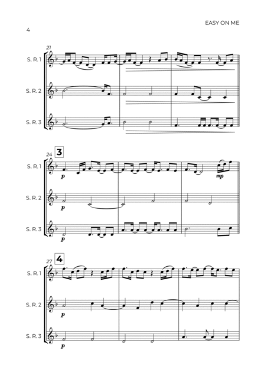 Easy On Me Soprano Recorder scores gallery preview page 4