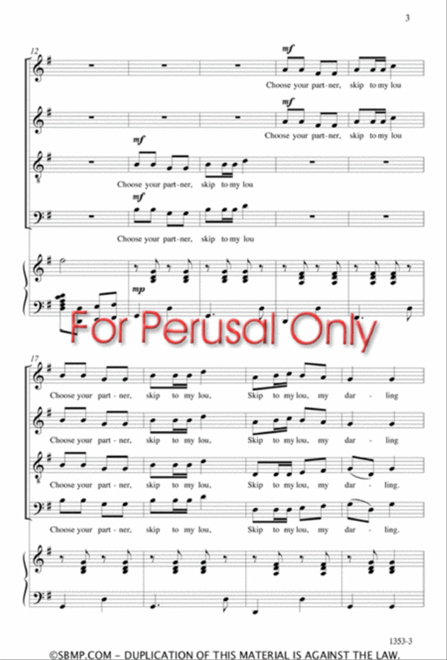Skip to My Lou - SATB Octavo 4-Part scores gallery preview page 3