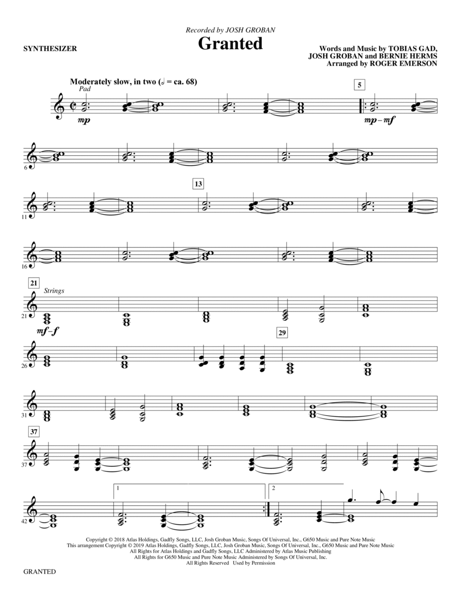 Granted (arr. Roger Emerson) - Synthesizer Choir scores gallery preview page 1