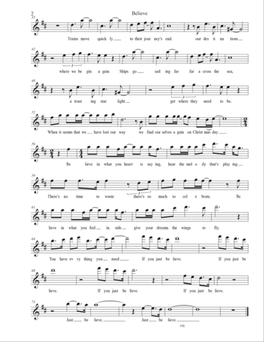 Believe Flute Solo scores gallery preview page 2