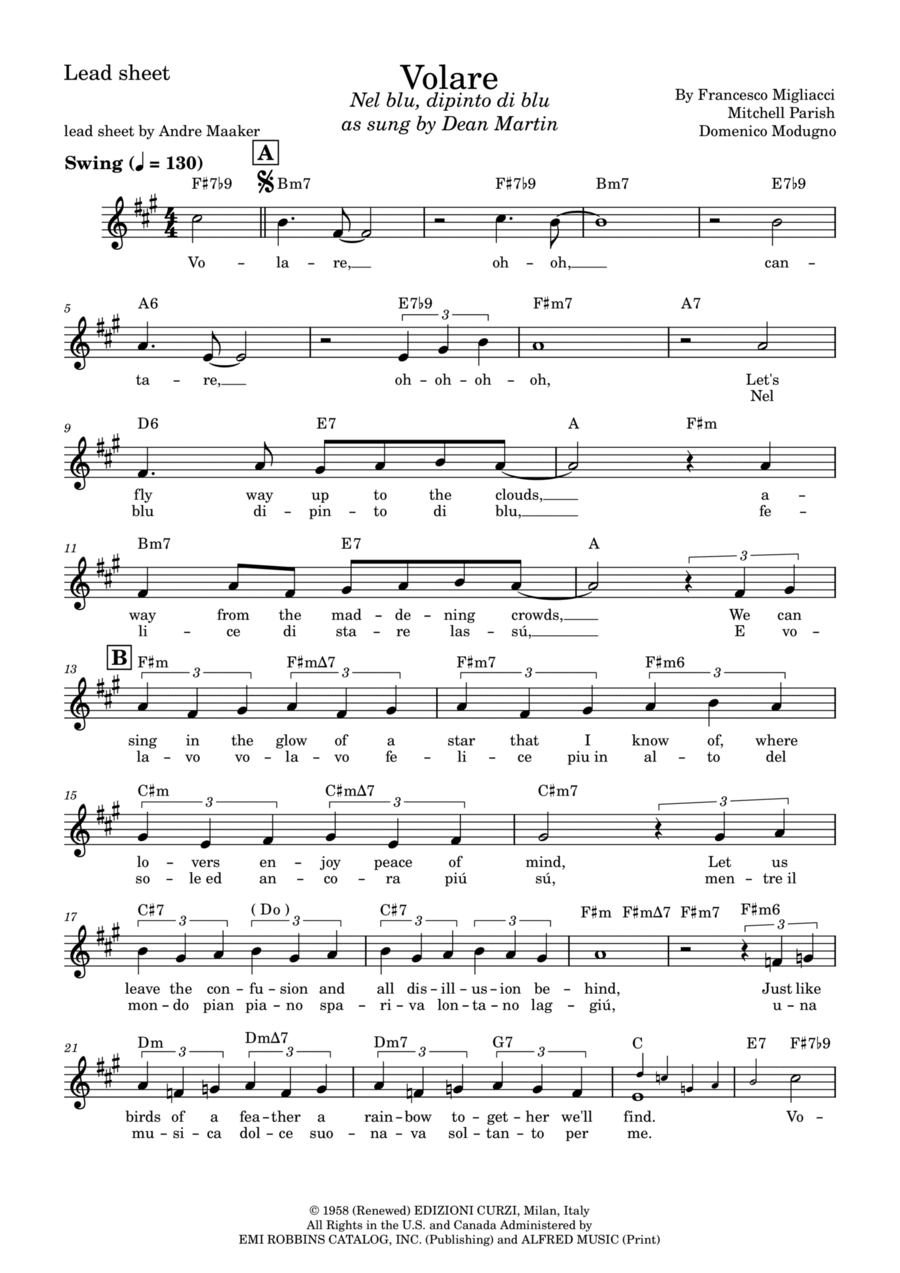 Volare Volare Piano scores gallery preview page 1
