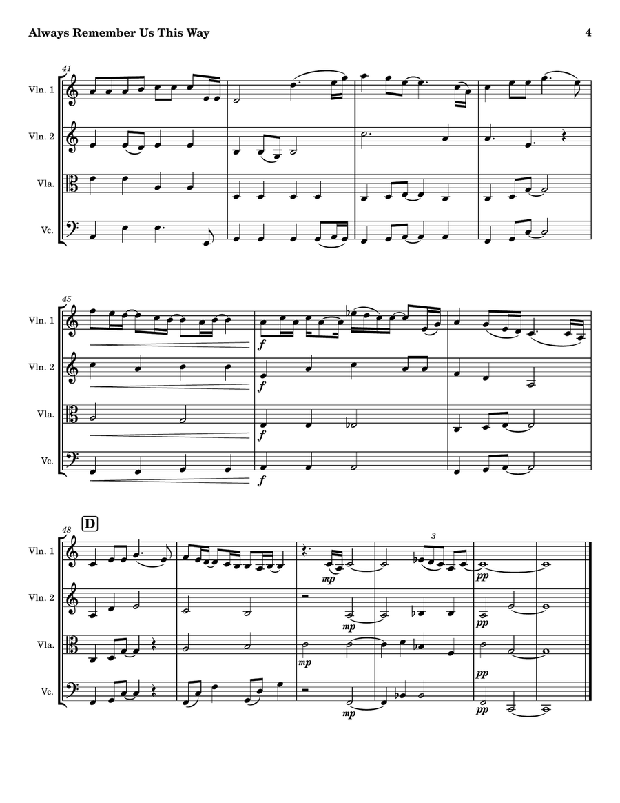 Always Remember Us This Way String Quartet scores gallery preview page 4