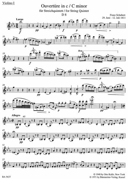 Ouverture (Quintett) c minor D 8
