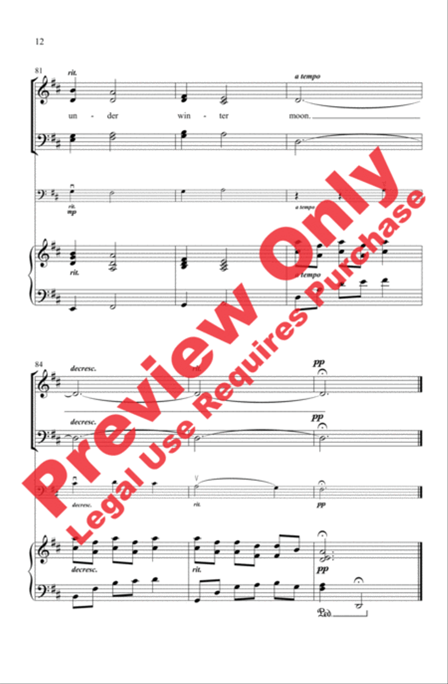 Under Winter Moon 4-Part scores gallery preview page 12
