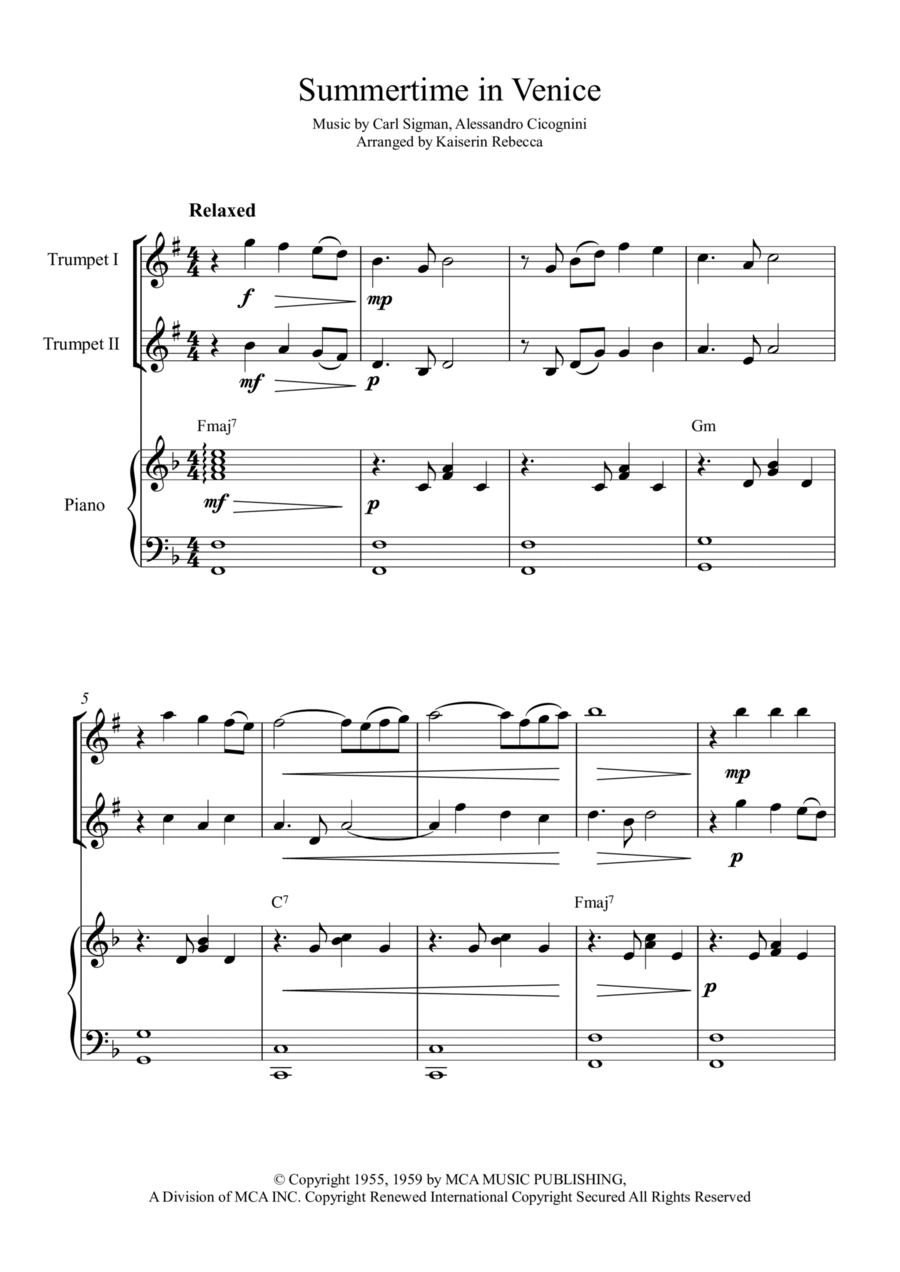 Summertime In Venice Trumpet Duet scores gallery preview page 1