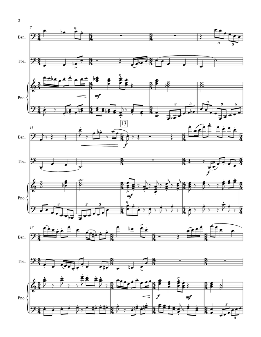 Interplay for Bassoon/Trombone/Euphonium, Tuba/Bass Clarinet and Piano Small Ensemble scores gallery preview page 2