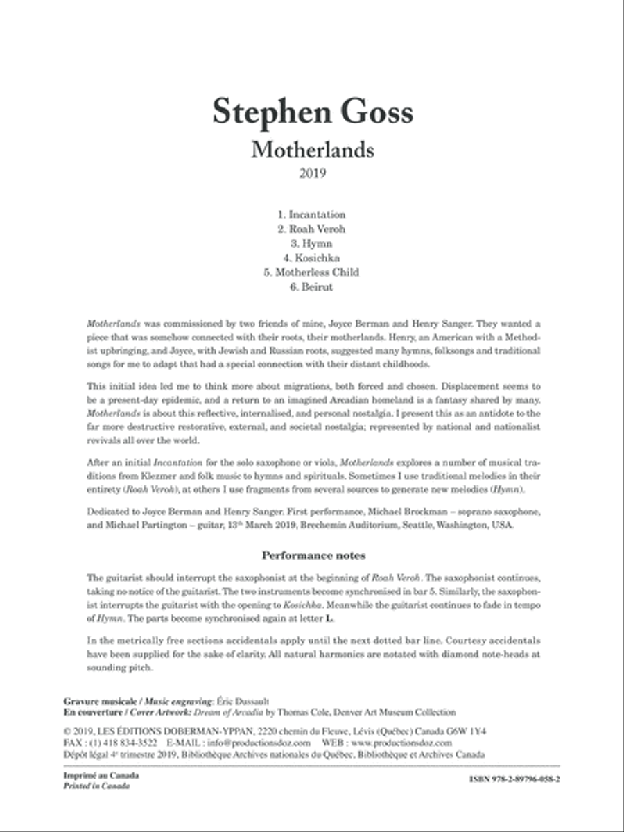 Motherlands Saxophone scores gallery preview page 1