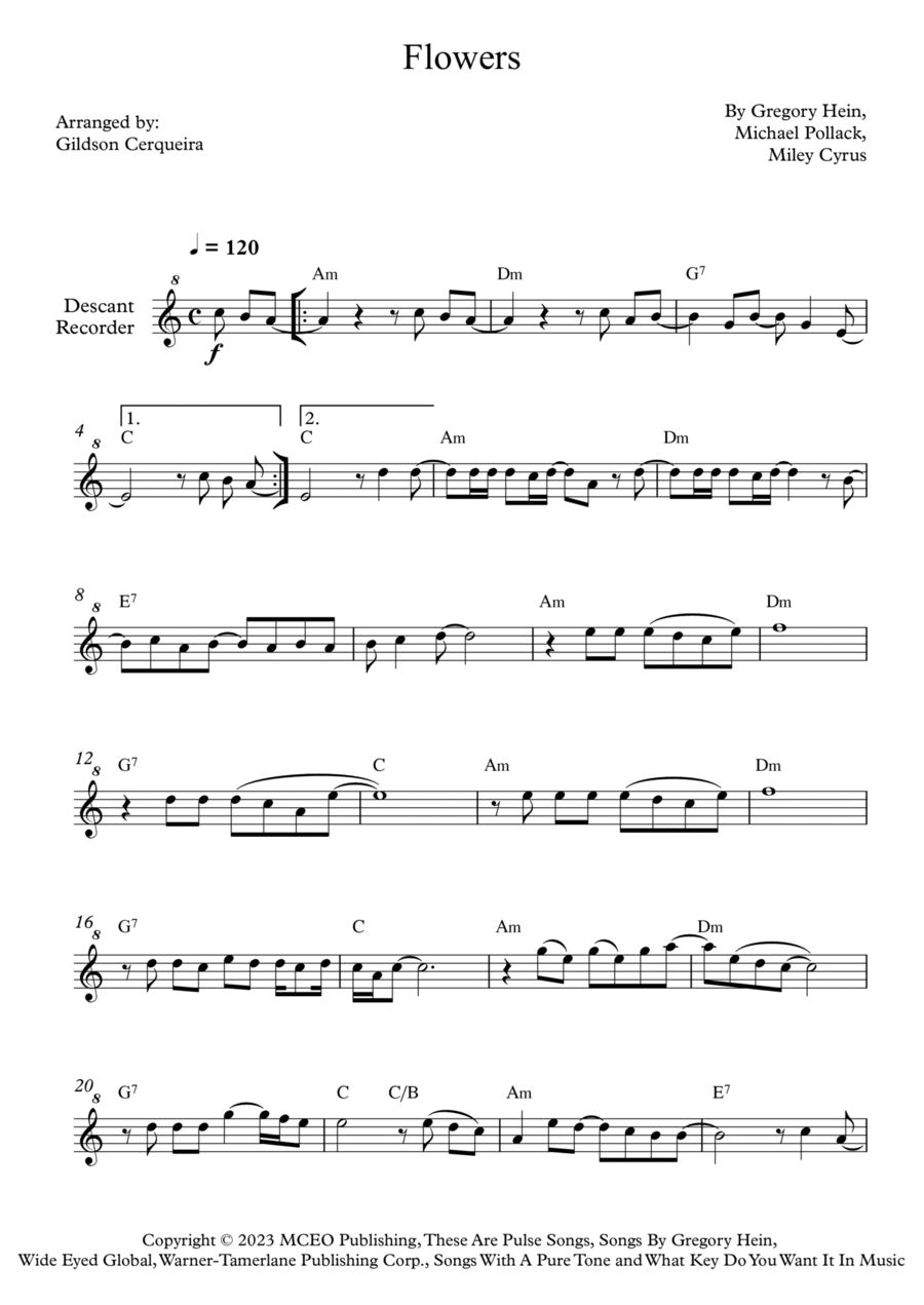 Flowers Soprano Recorder scores gallery preview page 1