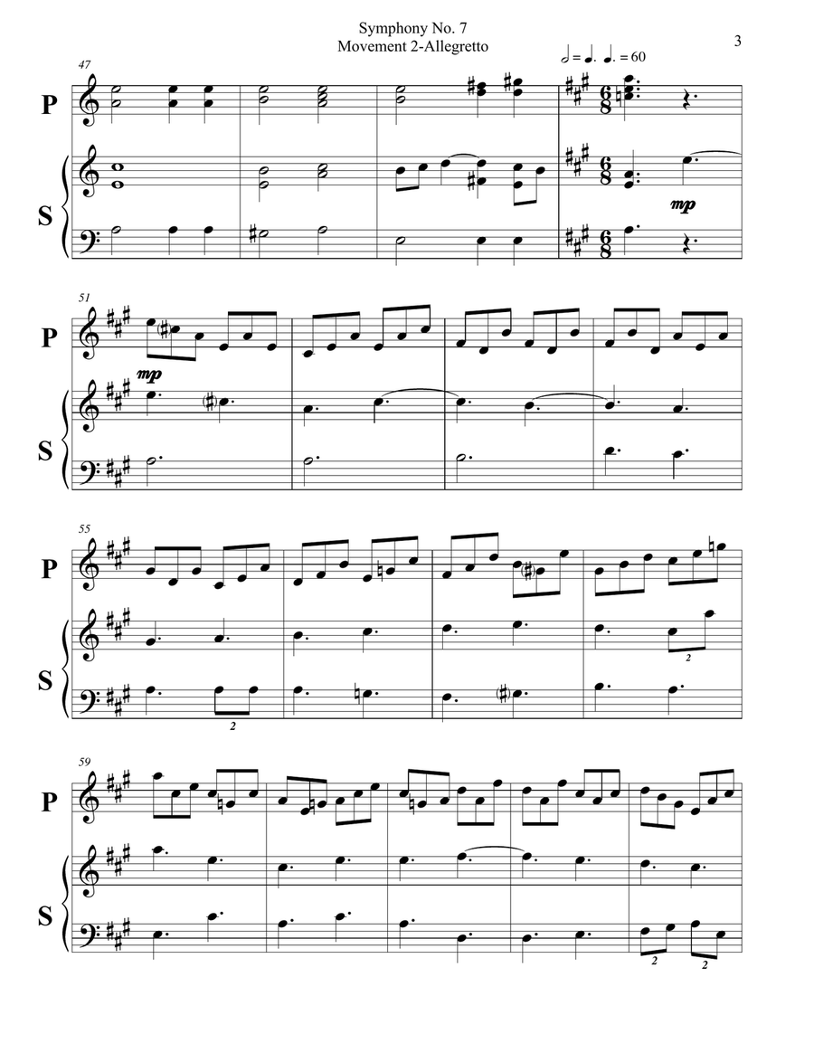 Beethoven Symphony No.7, Movement 2, Allegretto-Carillon Duet Small Ensemble scores gallery preview page 3