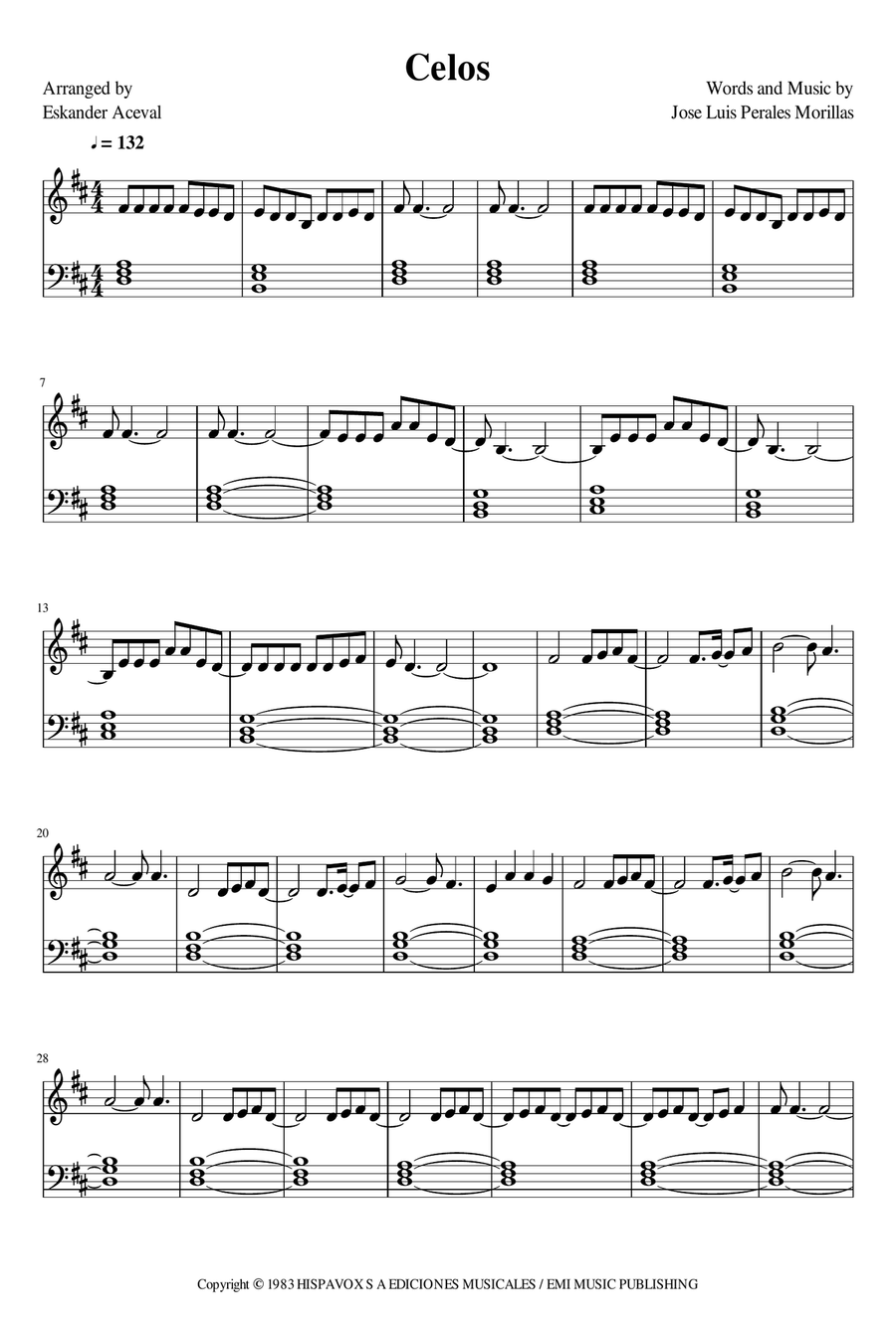 Celos Celos Easy Piano scores gallery preview page 1