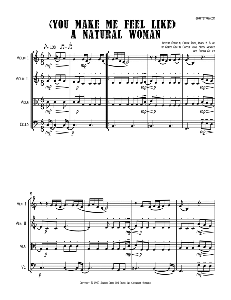 (you Make Me Feel Like) A Natural Woman String Quartet scores gallery preview page 1