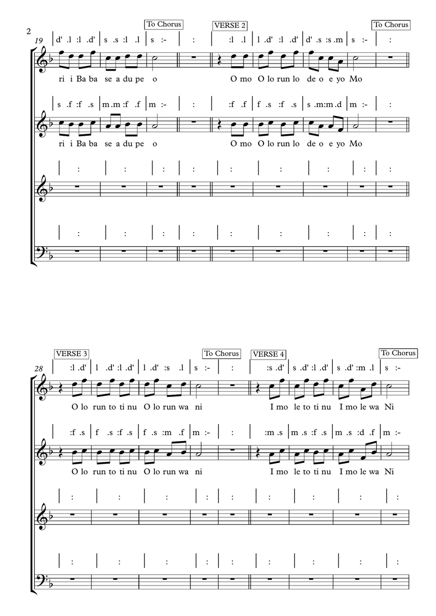 Jésù Kaabo (Jesus, welcome) A Yoruba Christmas song. Divisi scores gallery preview page 2