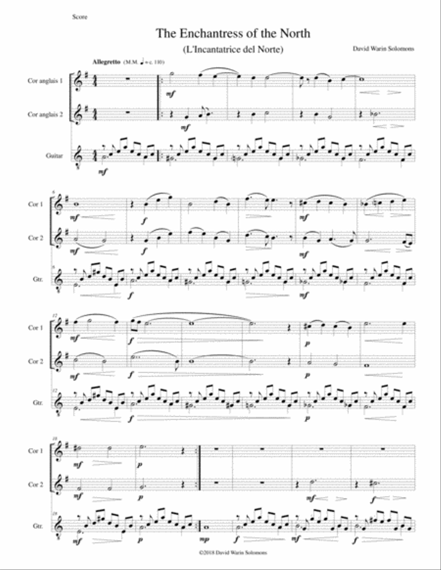 The Enchantress of the North (L'Incantatrice del Norte) for 2 cors anglais and guitar English Horn scores gallery preview page 1