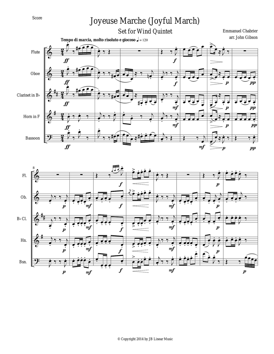 Joyful March set for woodwind quintet (Chabrier - Joyeuse Marche) Woodwind Quintet scores gallery preview page 1