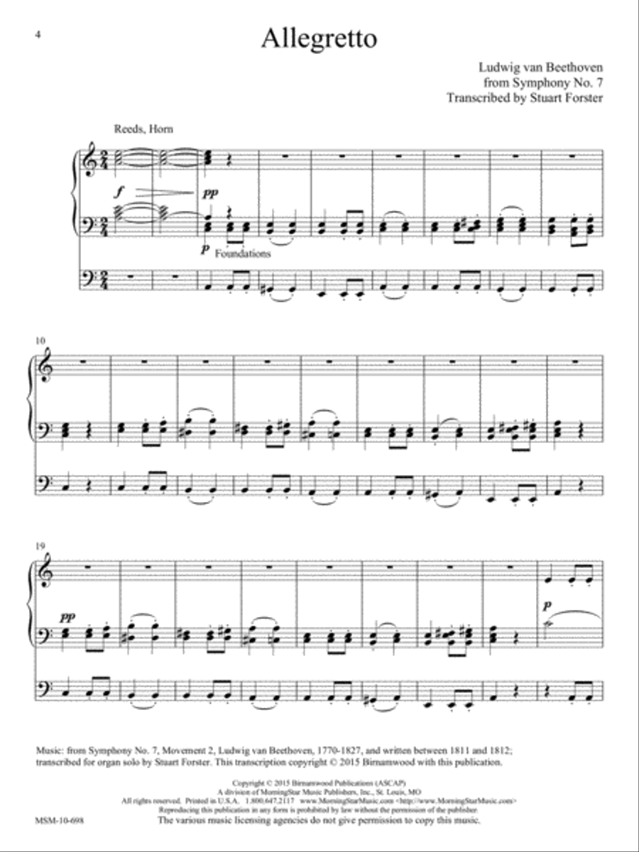 Allegretto (Symphony No. 7, Opus 92) Organ scores gallery preview page 11