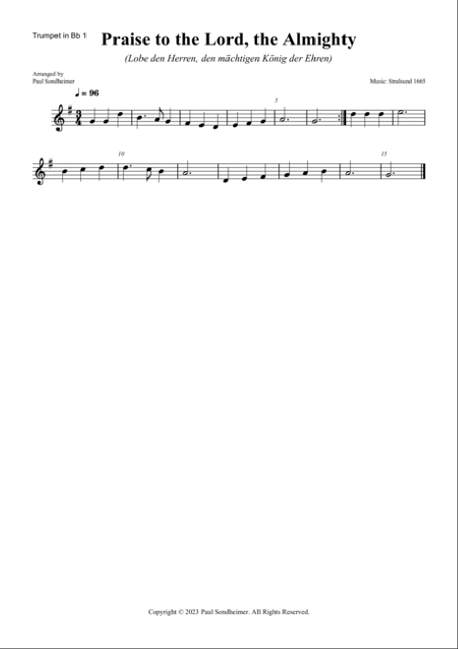 Praise to the Lord, the Almighty (Lobe den Herren, den mächtigen König der Ehren) Brass Quintet scores gallery preview page 6