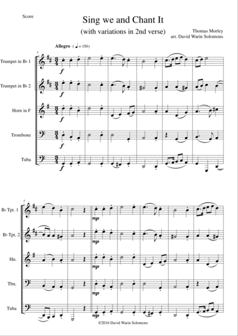 Sing we and chant it (with variations) for brass quintet Brass Quintet scores gallery preview page 1