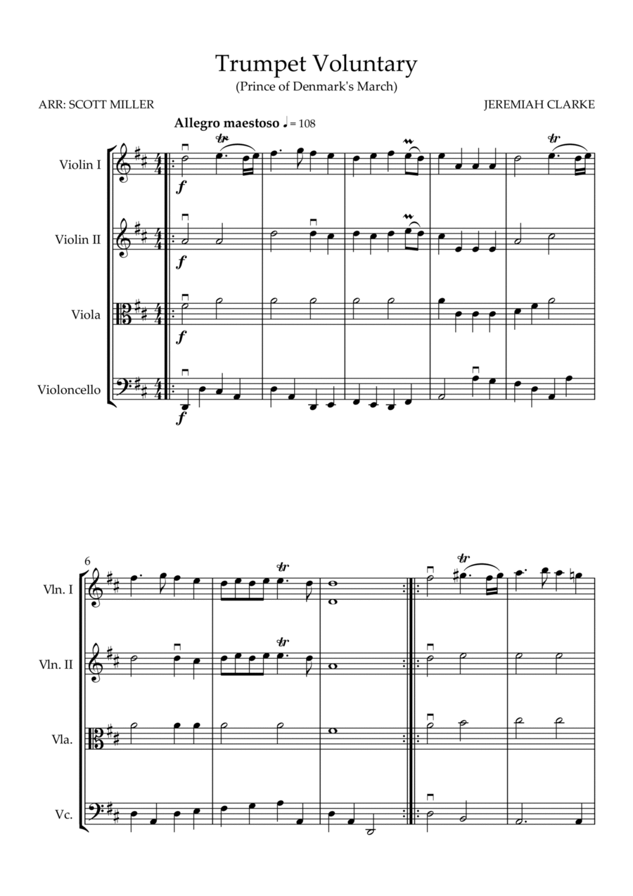 Trumpet Voluntary (Prince of Denmark's March) String Quartet scores gallery preview page 1